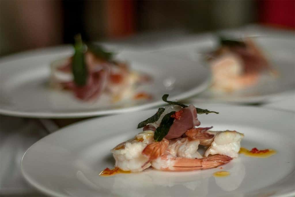 Grasshopper prawns with prosciutto and sage